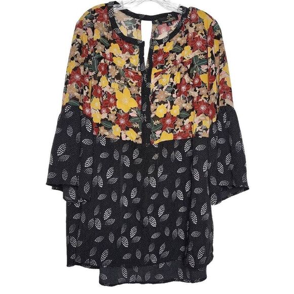Suzanne Betro Floral Boho Tunic Bell Sleeves Blouse Top Size 1X - Picture 1 of 9